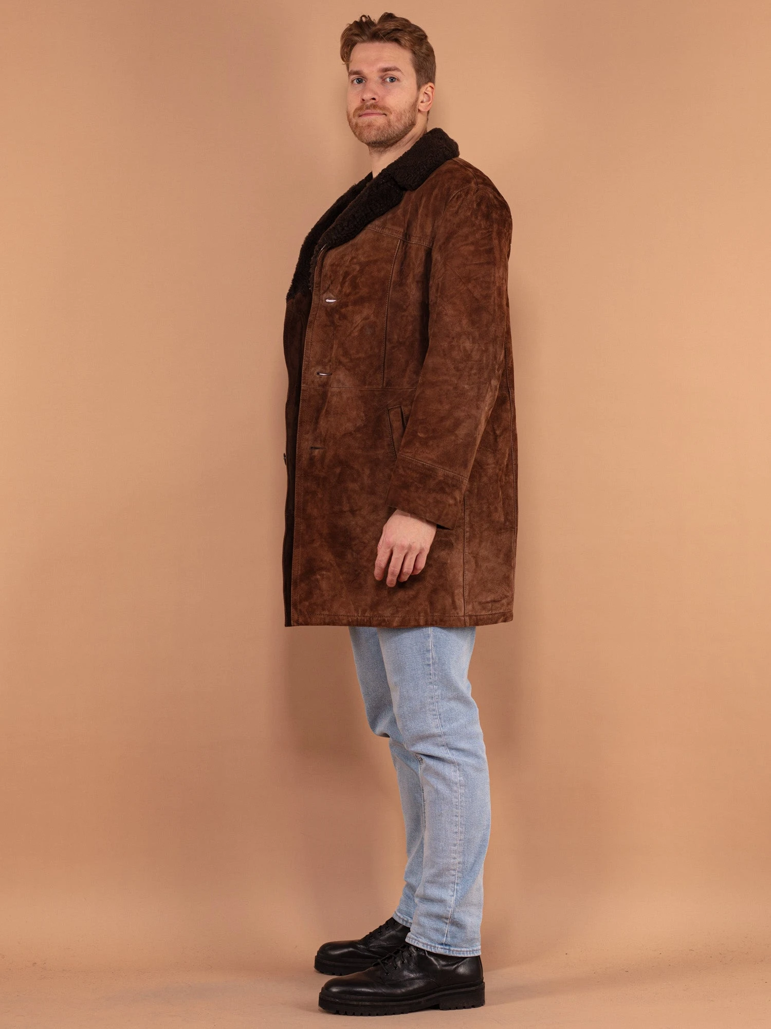 Vintage 70's Men Sherpa Lined Suede Coat In Brown 3 Vintage 70's Men Sherpa Lined Suede Coat In Brown - Image 3