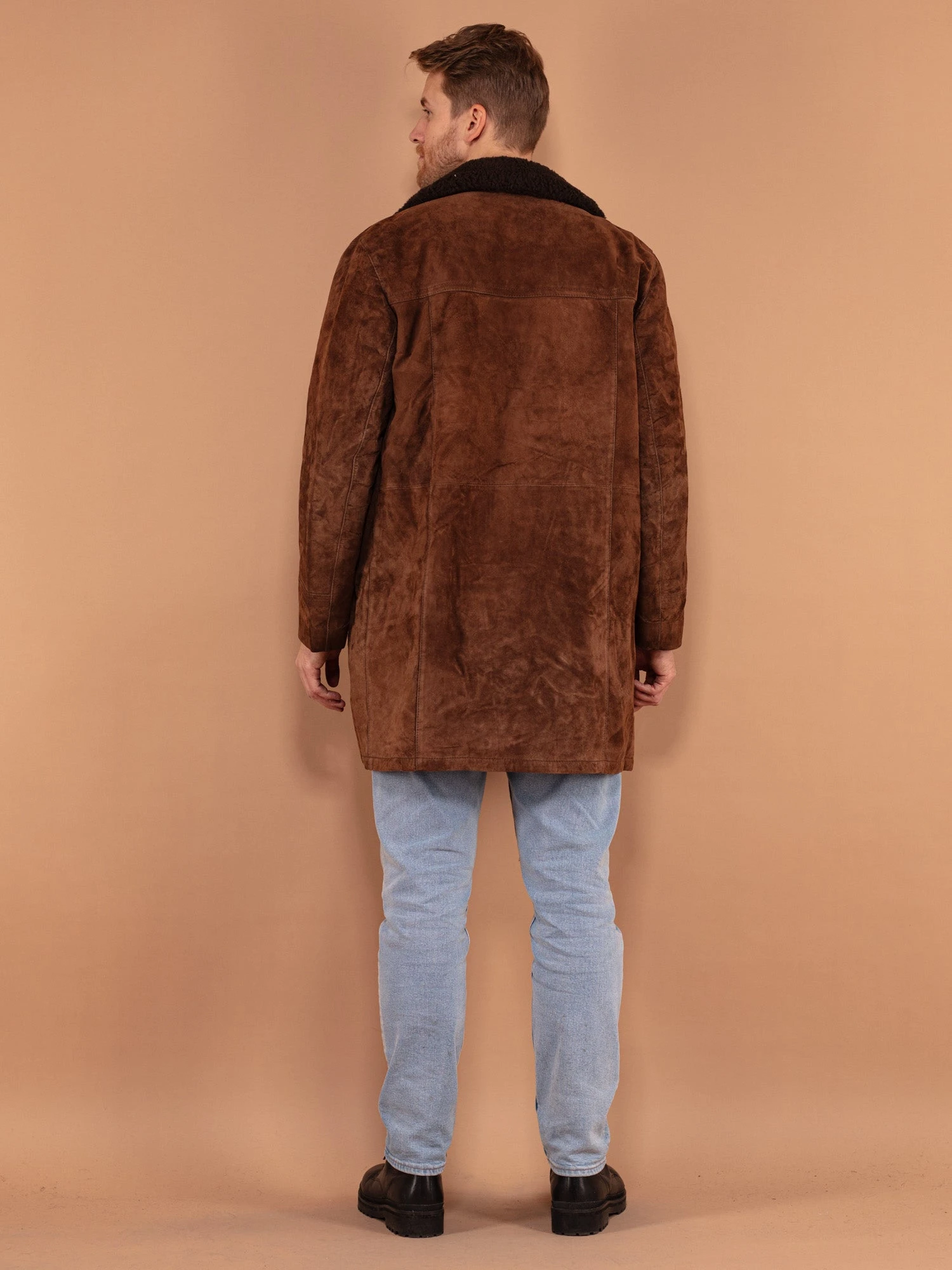 Vintage 70's Men Sherpa Lined Suede Coat In Brown 2 Vintage 70's Men Sherpa Lined Suede Coat In Brown - Image 2