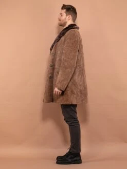 Vintage 70's Men Western Suede Sherpa Coat In Brown -Northern Grip vintage 70s men western suede sherpa coat brown 2