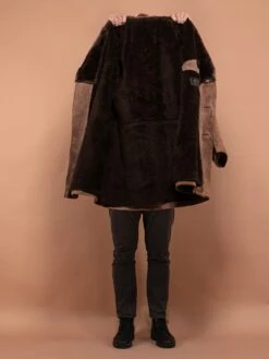 Vintage 70's Men Western Suede Sherpa Coat In Brown -Northern Grip vintage 70s men western suede sherpa coat brown 4