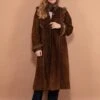 Vintage 70's Women Fur Trim Suede Coat In Brown