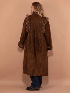 Vintage 70's Women Fur Trim Suede Coat In Brown -Northern Grip vintage 70s women fur trim suede coat long brown 3
