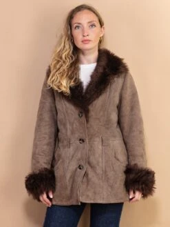 Vintage 70's Women Penny Lane Suede Coat In Brown