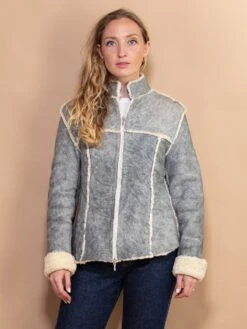 Vintage 70's Women Sheepskin Jacket In Grey