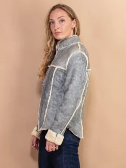 Vintage 70's Women Sheepskin Jacket In Grey -Northern Grip vintage 70s women sheepskin jacket grey 2