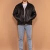 Vintage 80's Men Biker Leather Sheepskin Jacket In Black