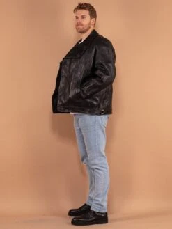 Vintage 80's Men Biker Leather Sheepskin Jacket In Black 6 Vintage 80's Men Biker Leather Sheepskin Jacket In Black -Northern Grip vintage 80s men biker moto leather sheepskin jacket black 2