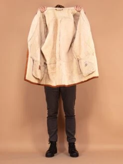 Vintage 80's Men Shearling Suede Coat In Caramel Brown -Northern Grip vintage 80s men shearling suede coat caramel brown 4