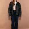 Vintage 80's Women Oversized Leather Biker Jacket In Black