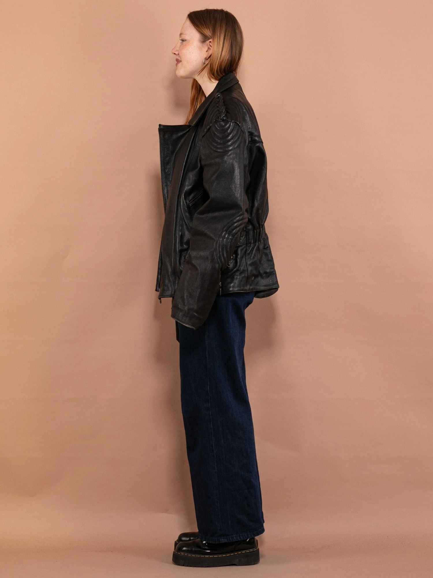 Vintage 80's Women Oversized Leather Biker Jacket In Black 3 Vintage 80's Women Oversized Leather Biker Jacket In Black - Image 3