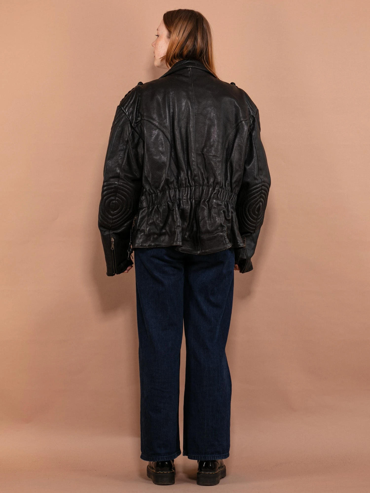 Vintage 80's Women Oversized Leather Biker Jacket In Black 2 Vintage 80's Women Oversized Leather Biker Jacket In Black - Image 2