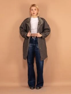 Vintage 80's Women Striped Sheepskin Coat In Grey