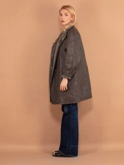 Vintage 80's Women Striped Sheepskin Coat In Grey -Northern Grip vintage 80s women striped grey sheepskin leather coat 3