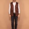 Vintage 80's Men Sherpa Lined Patchwork Leather Vest In Brown