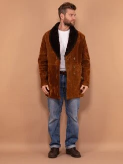 Vintage 90's Men Velour Sherpa Coat In Brown