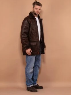 Vintage 90's Men Faux Sheepskin Coat In Dark Brown -Northern Grip vintage 90s men faux sheepskin coat brown 2