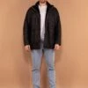 Vintage 90's Men Leather Sherpa Jacket In Black