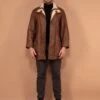 Vintage 90's Men Zip Up Shearling Leather Coat In Brown