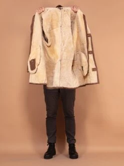 Vintage 90's Men Zip Up Shearling Leather Coat In Brown -Northern Grip vintage 90s men shearling leather coat brown 4 5821e454 04f3 483a a5cd 447f1cd48b58