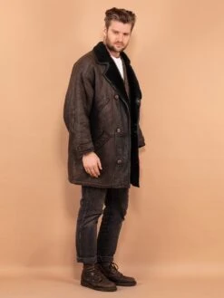 Vintage 90's Men Sheepskin Leather Coat In Grey -Northern Grip vintage 90s men sheepskin leather coat grey 2