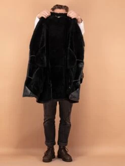 Vintage 90's Men Sheepskin Leather Coat In Grey -Northern Grip vintage 90s men sheepskin leather coat grey 4