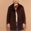 Vintage 90's Men Sheepskin Suede Coat In Chocolate Brown
