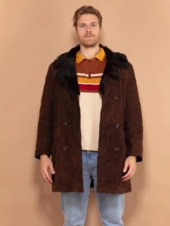 Vintage 90's Men Sheepskin Suede Coat In Chocolate Brown 8 Vintage 90's Men Sheepskin Suede Coat In Chocolate Brown -Northern Grip vintage 90s men suede sheepskin coat brown 3
