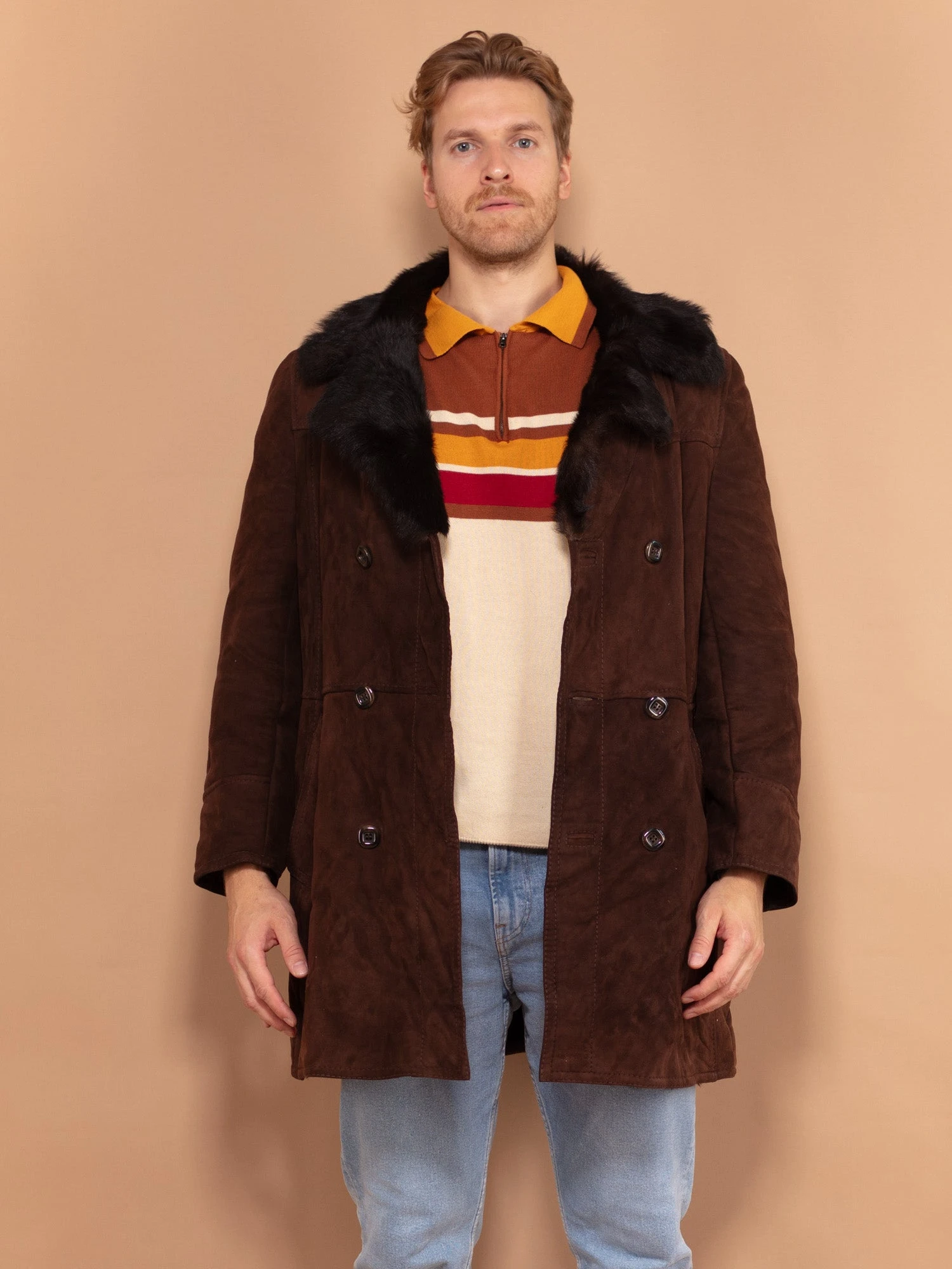 Vintage 90's Men Sheepskin Suede Coat In Chocolate Brown 4 Vintage 90's Men Sheepskin Suede Coat In Chocolate Brown - Image 4