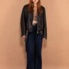 Vintage 90's Women Biker Leather Jacket In Black