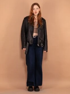 Vintage 90's Women Biker Leather Jacket In Black