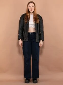 Vintage 90's Women Leather Biker Jacket In Black