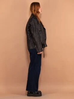 Vintage 90's Women Biker Leather Jacket In Black -Northern Grip vintage 90s women black leather biker jacket 2
