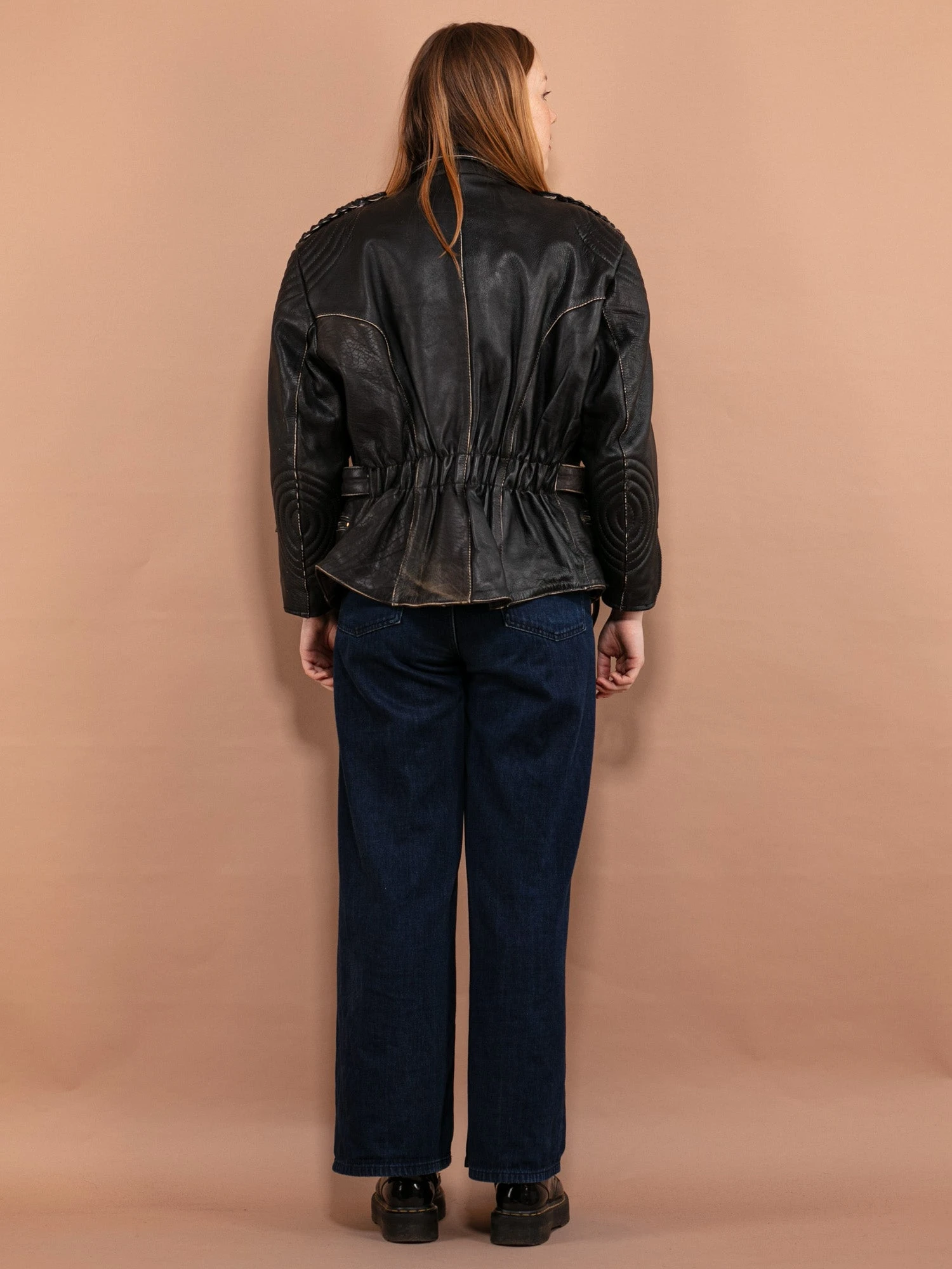 Vintage 90's Women Leather Biker Jacket In Black 2 Vintage 90's Women Leather Biker Jacket In Black - Image 2