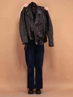 Vintage 90's Women Biker Leather Jacket In Black -Northern Grip vintage 90s women black leather biker jacket 4