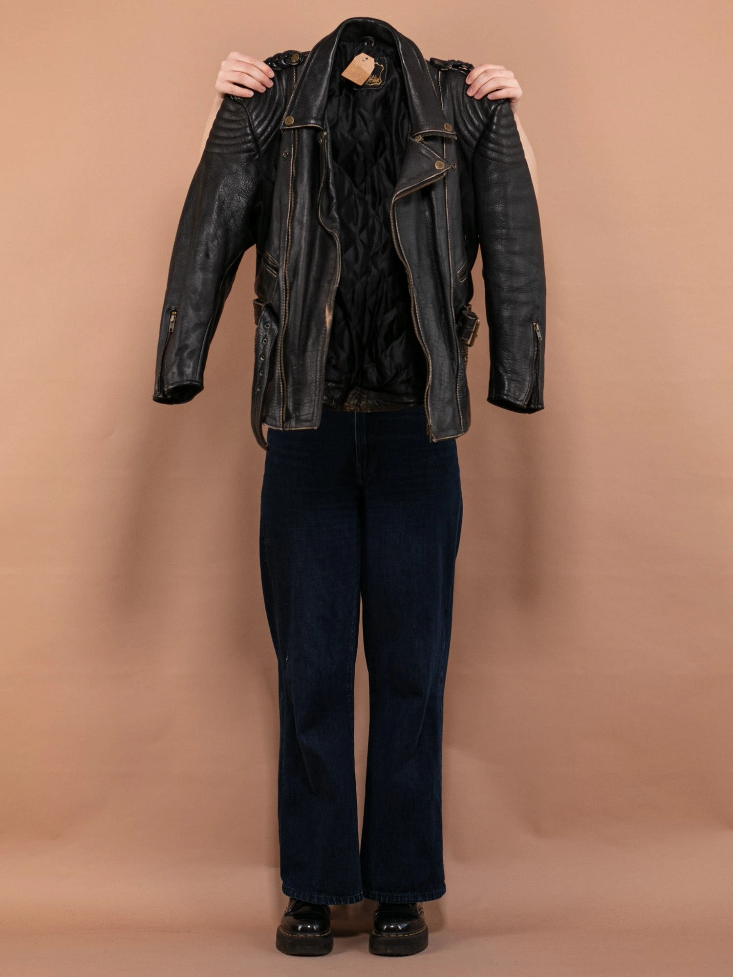 Vintage 90's Women Leather Biker Jacket In Black 4 Vintage 90's Women Leather Biker Jacket In Black - Image 4