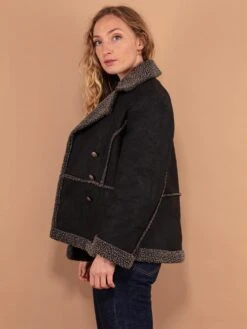 Vintage 90's Women Faux Suede Sherpa Jacket In Black 6 Vintage 90's Women Faux Suede Sherpa Jacket In Black -Northern Grip vintage 90s women black sherpa jacket faux suede military 2
