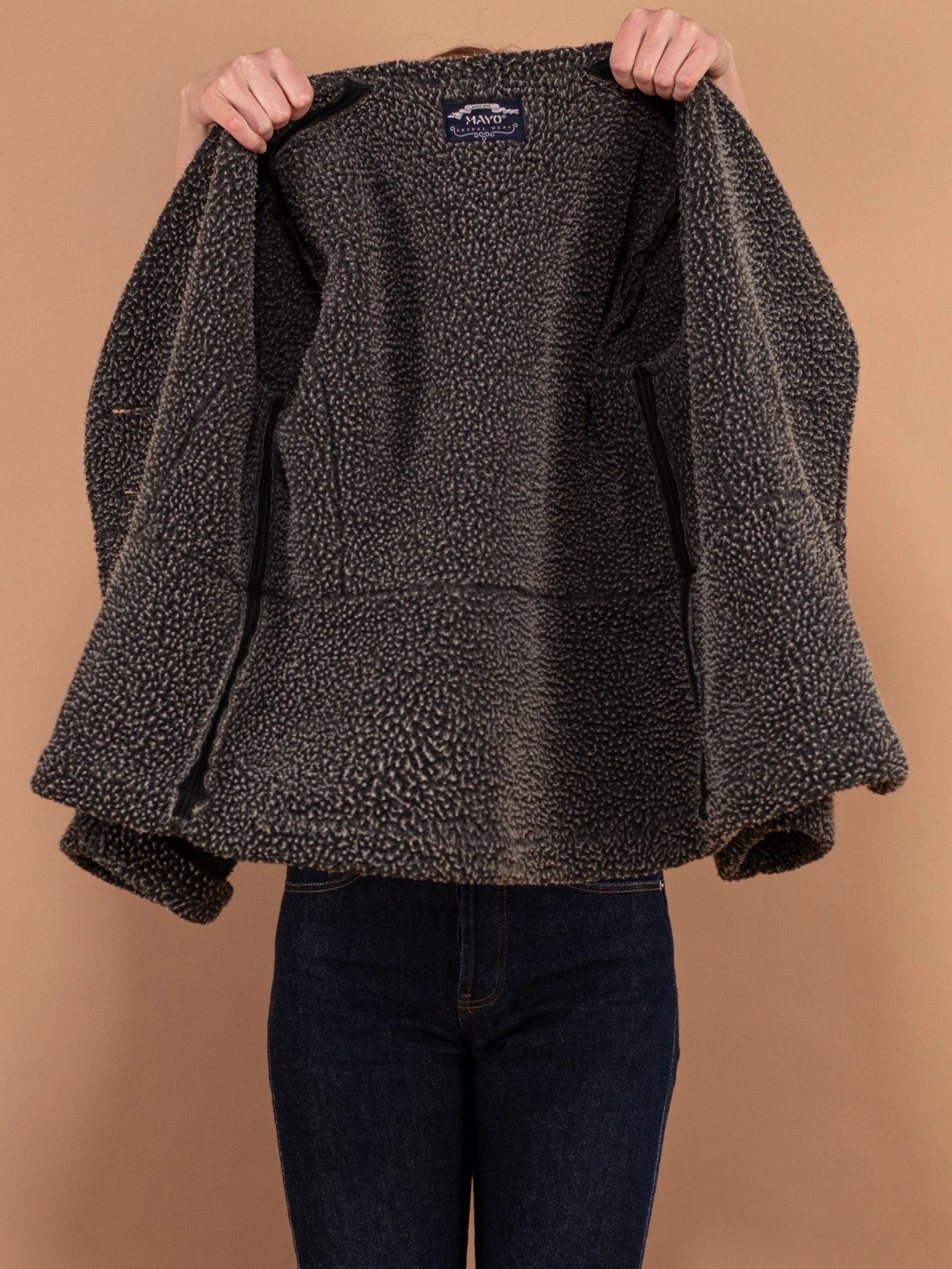 Vintage 90's Women Faux Suede Sherpa Jacket In Black 4 Vintage 90's Women Faux Suede Sherpa Jacket In Black - Image 4