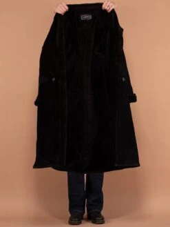 Vintage 90's Women Suede Overcoat In Black 7 Vintage 90's Women Suede Overcoat In Black -Northern Grip vintage 90s women black suede overcoat sherpa maxi 4
