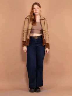 Vintage 90's Women Boho Sheepskin Jacket In Beige