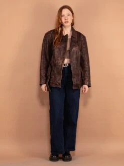 Vintage 90's Women Worn In Leather Jacket In Brown