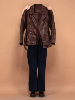 Vintage 90's Women Worn In Leather Jacket In Brown -Northern Grip vintage 90s women brown leather biker jacket distressed 4