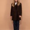 Vintage 90's Women Suede Coat In Dark Brown
