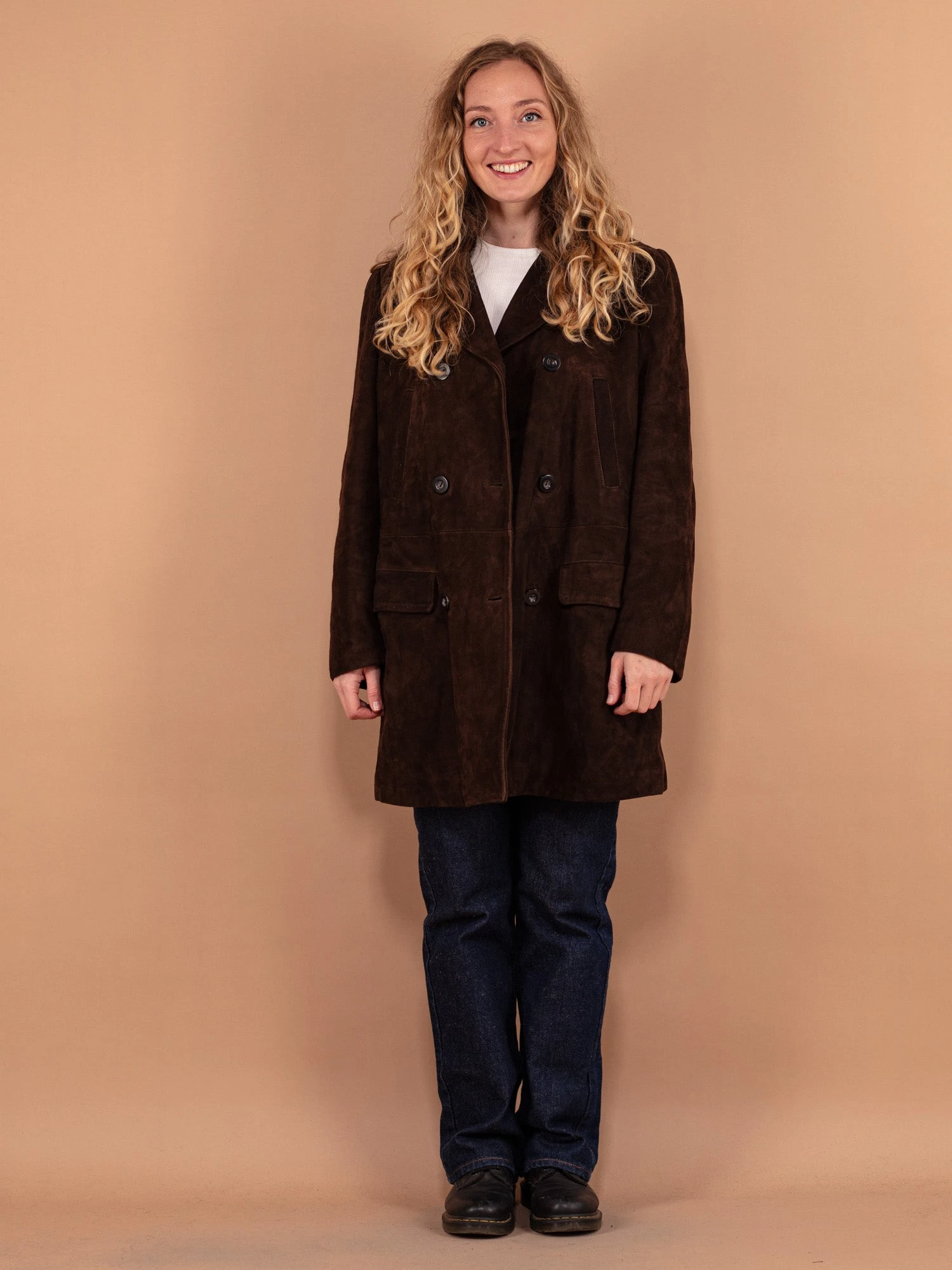 Vintage 90's Women Suede Coat In Dark Brown 1 Vintage 90's Women Suede Coat In Dark Brown