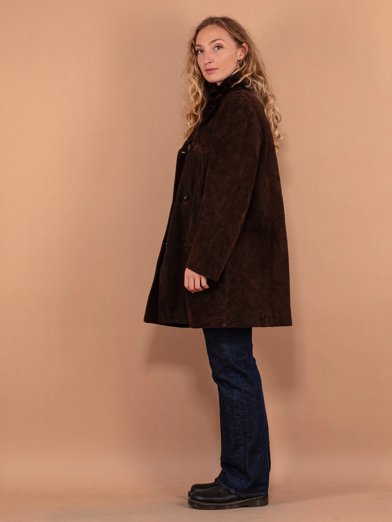 Vintage 90's Women Suede Coat In Dark Brown 3 Vintage 90's Women Suede Coat In Dark Brown - Image 3