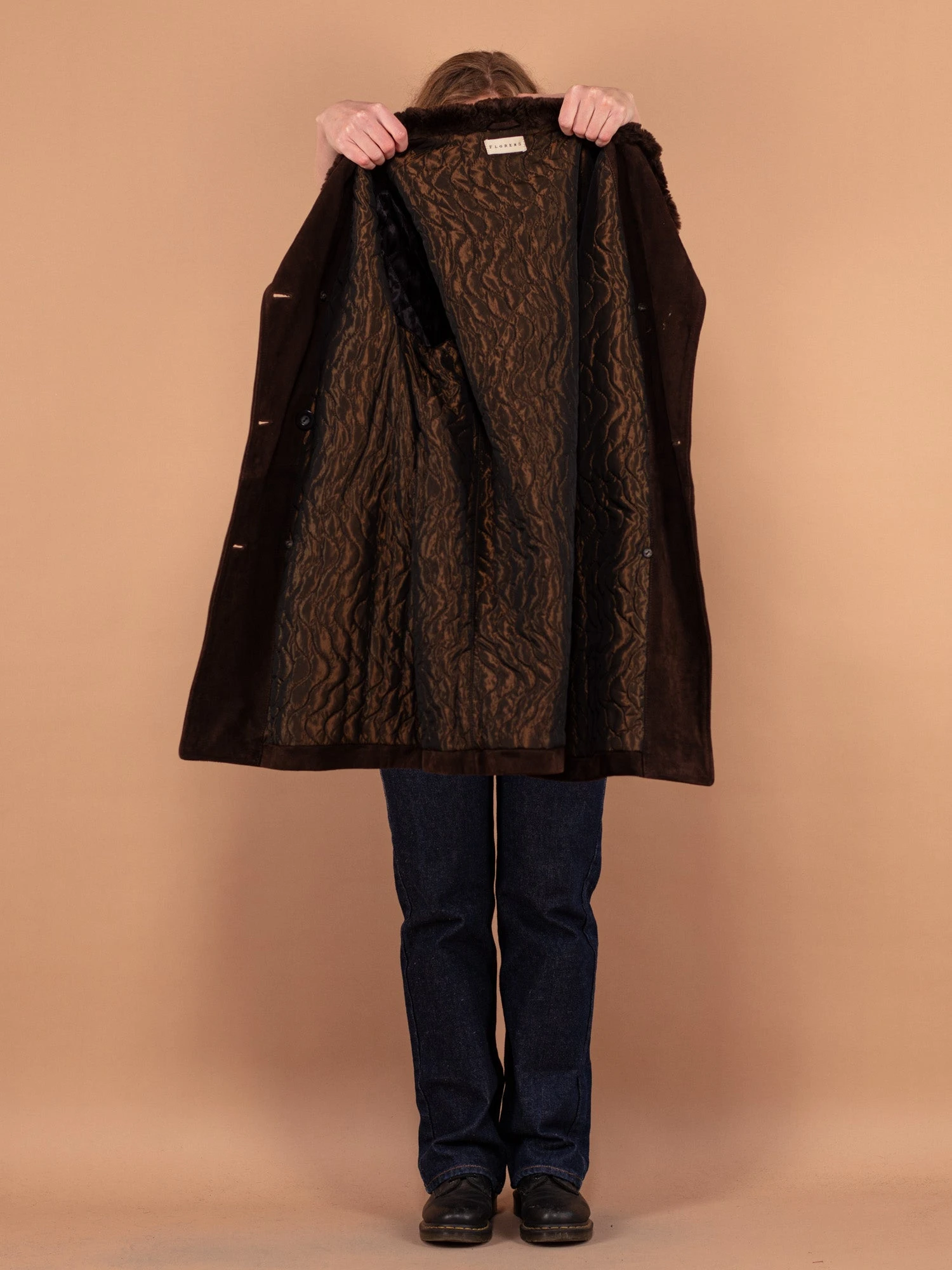 Vintage 90's Women Suede Coat In Dark Brown 4 Vintage 90's Women Suede Coat In Dark Brown - Image 4