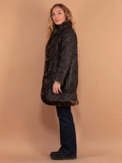 Vintage 90's Women Faux Leather Penny Lane Coat In Dark Brown -Northern Grip vintage 90s women faux leather penny lane sherpa coat 2