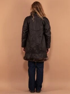 Vintage 90's Women Faux Leather Penny Lane Coat In Dark Brown -Northern Grip vintage 90s women faux leather penny lane sherpa coat 3