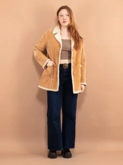 Vintage 90's Women Faux Sheepskin Coat In Light Brown