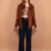 Vintage 90's Women Boho Faux Suede Jacket In Brown