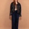 Vintage 90's Women Cropped Leather Moto Jacket In Black